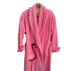 Vintage Canyon Group Chenille Flamingo Plush Robe - Pink Small/Petite